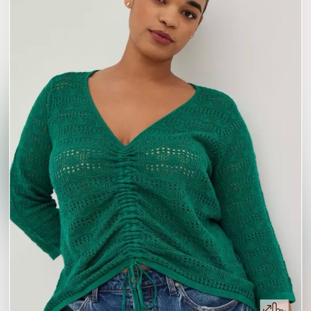 Torrid Plus Size Open Stitch Pullover V-Neck Cinched Front Sweater 3X